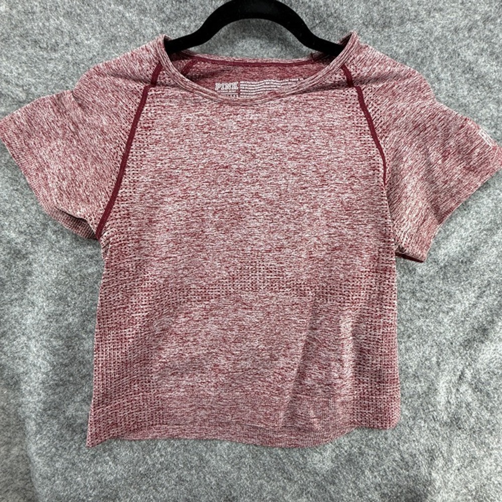 PINK Seamless Activewear Womens Workout cropped tee Wine Red size XL Stretch - Picture 2 of 12